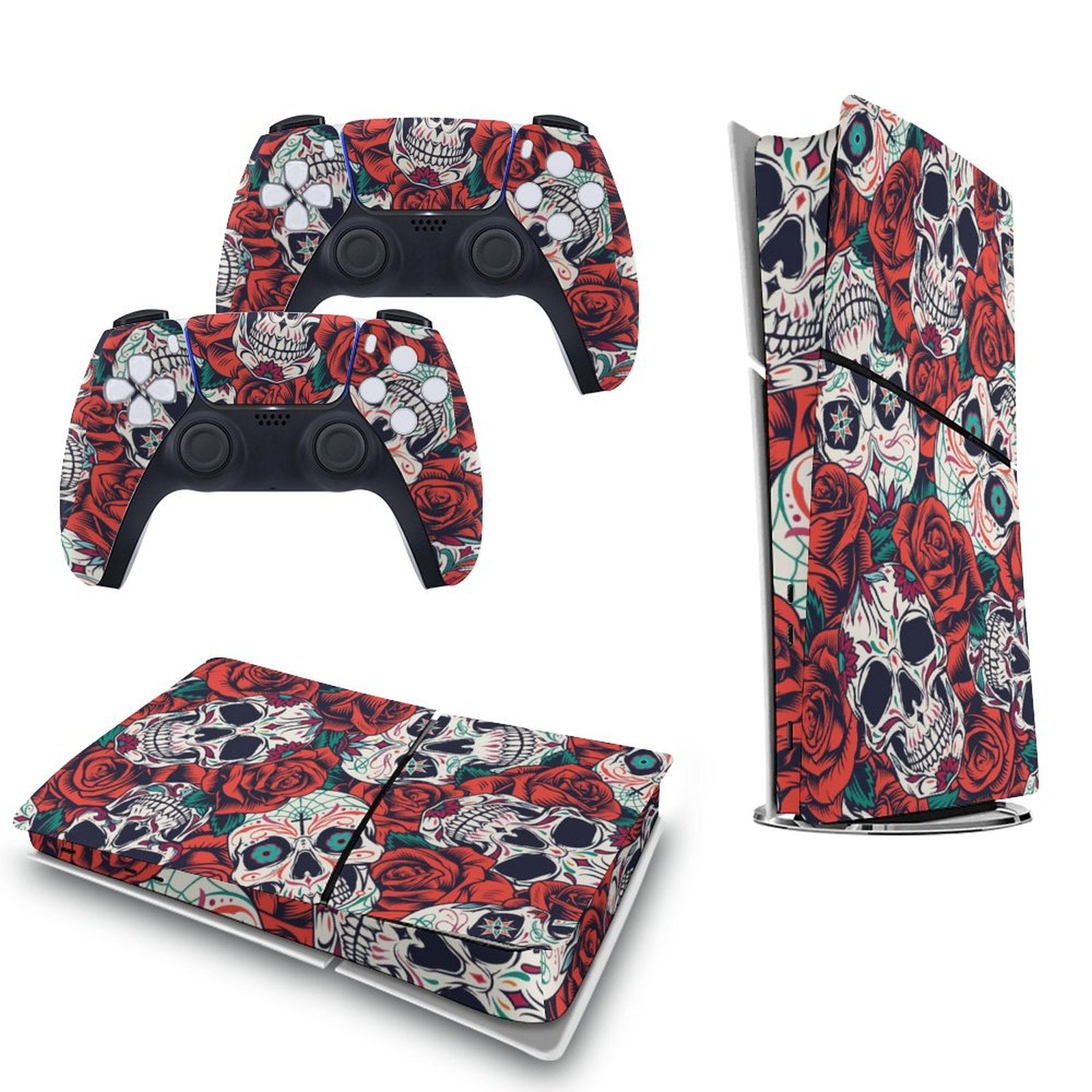 Gamer Wraps "Sugar Skull and Roses" Sticker Set for PS5 Slim Controller and Console (Digital Edition)