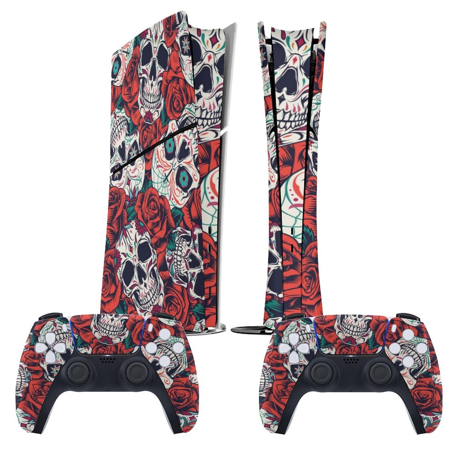 Gamer Wraps "Sugar Skull and Roses" Sticker Set for PS5 Slim Controller and Console (Digital Edition)