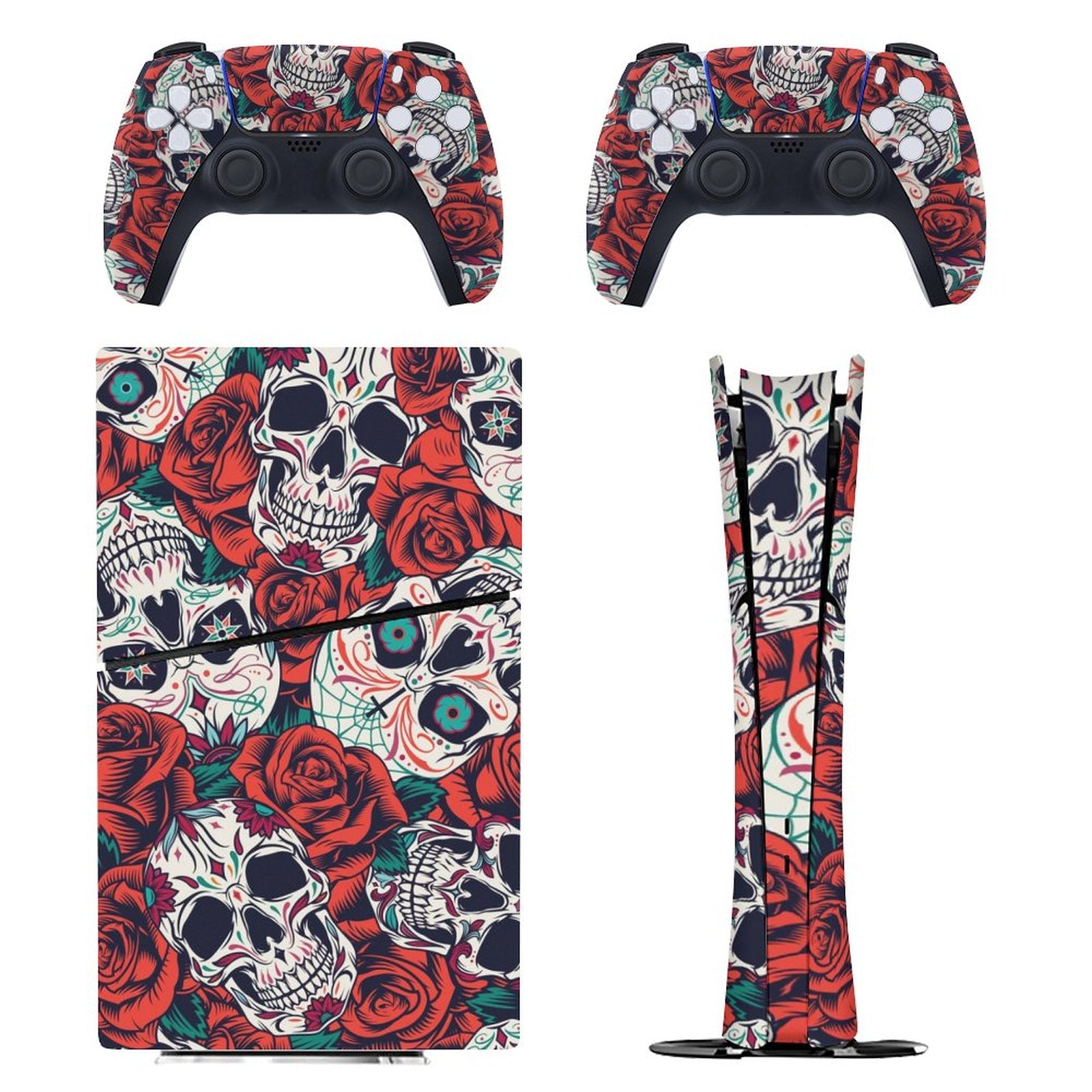 Gamer Wraps "Sugar Skull and Roses" Sticker Set for PS5 Slim Controller and Console (Digital Edition)