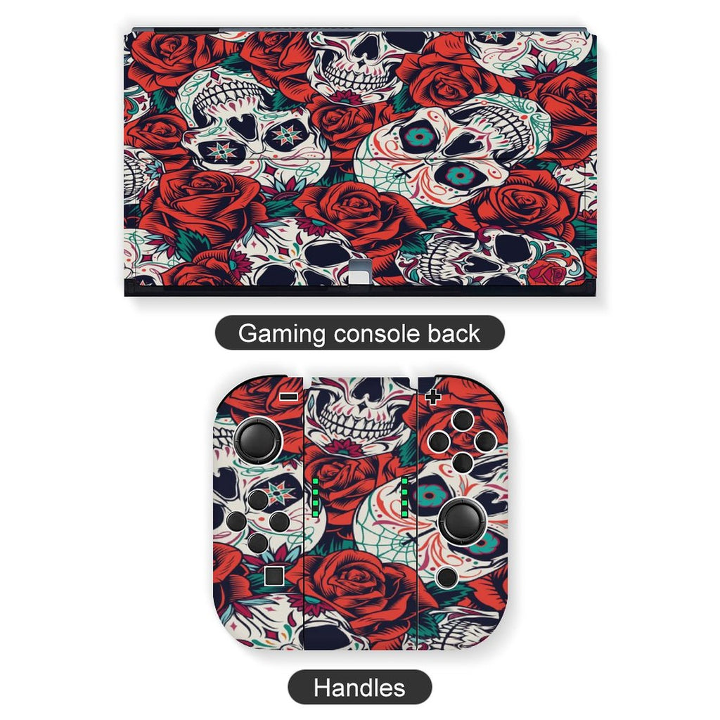 Gamer Wraps "Sugar Skull and Roses" Sticker Set for Nintendo Switch OLED Console, Controllers, and Dock