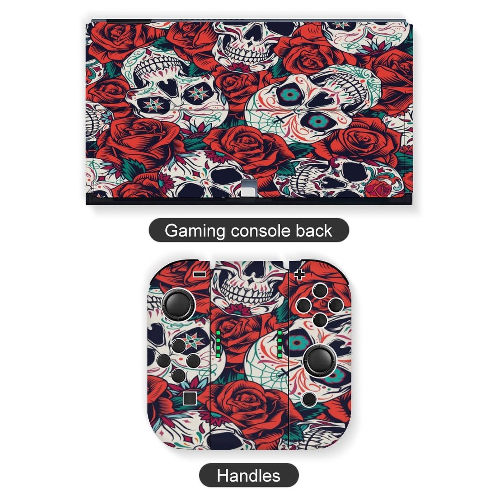Gamer Wraps "Sugar Skull and Roses" Sticker Set for Nintendo Switch OLED Console, Controllers, and Dock