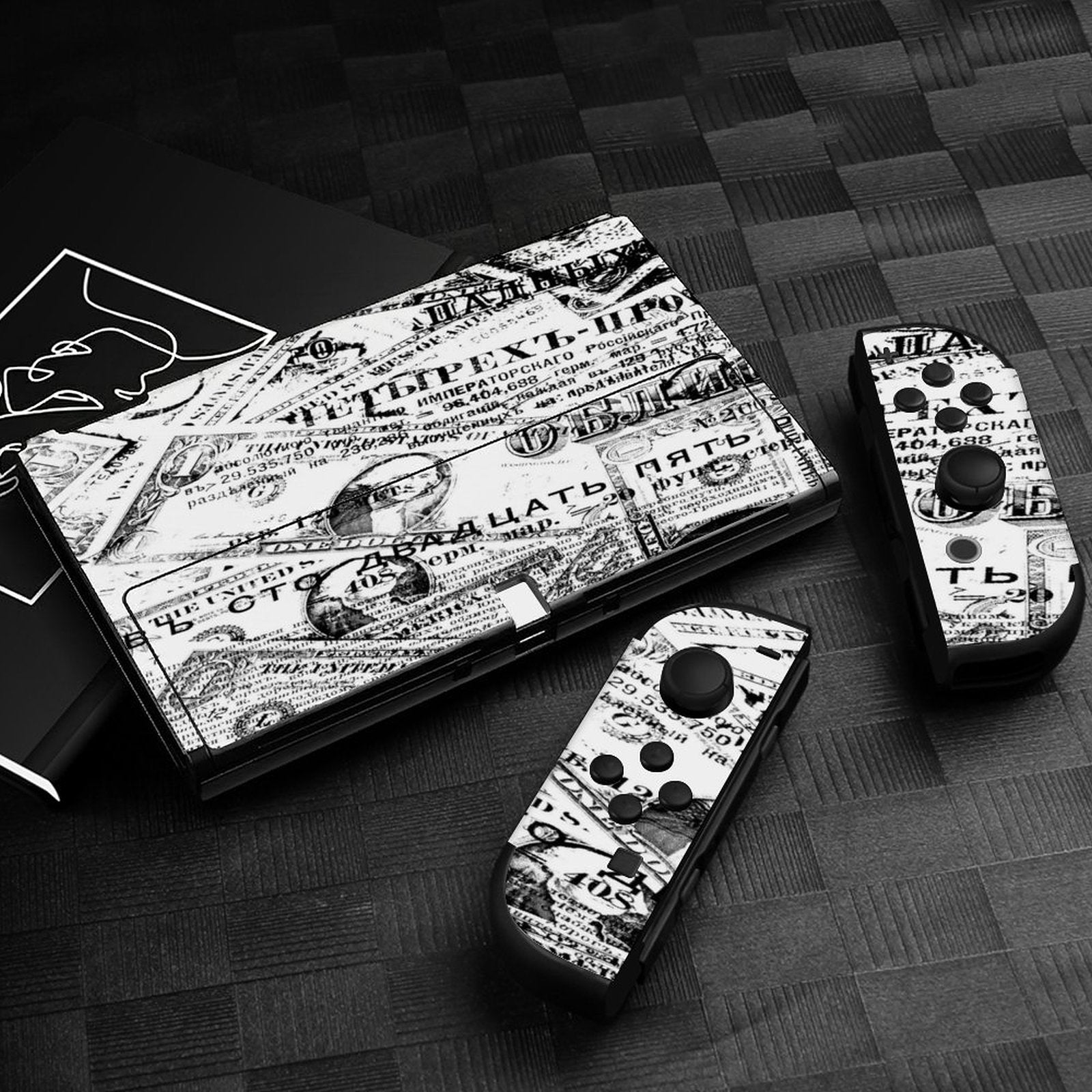 Gamer Wraps "Paper Chase" Sticker Set for Nintendo Switch OLED Console, Controllers, and Dock
