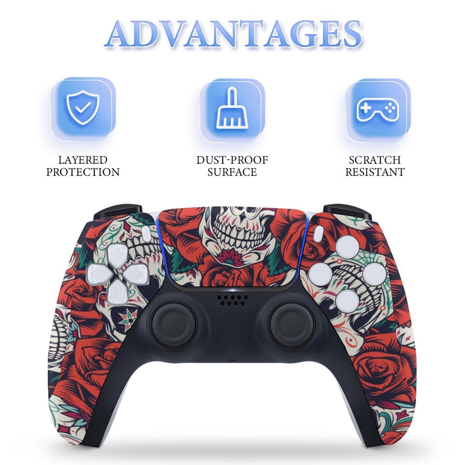 Gamer Wraps "Sugar Skull and Roses" Sticker Set for PS5 Slim Controller and Console (Digital Edition)