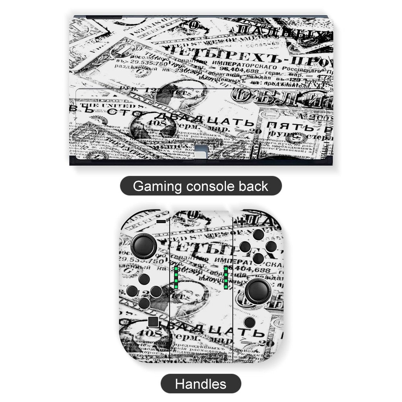 Gamer Wraps "Paper Chase" Sticker Set for Nintendo Switch OLED Console, Controllers, and Dock