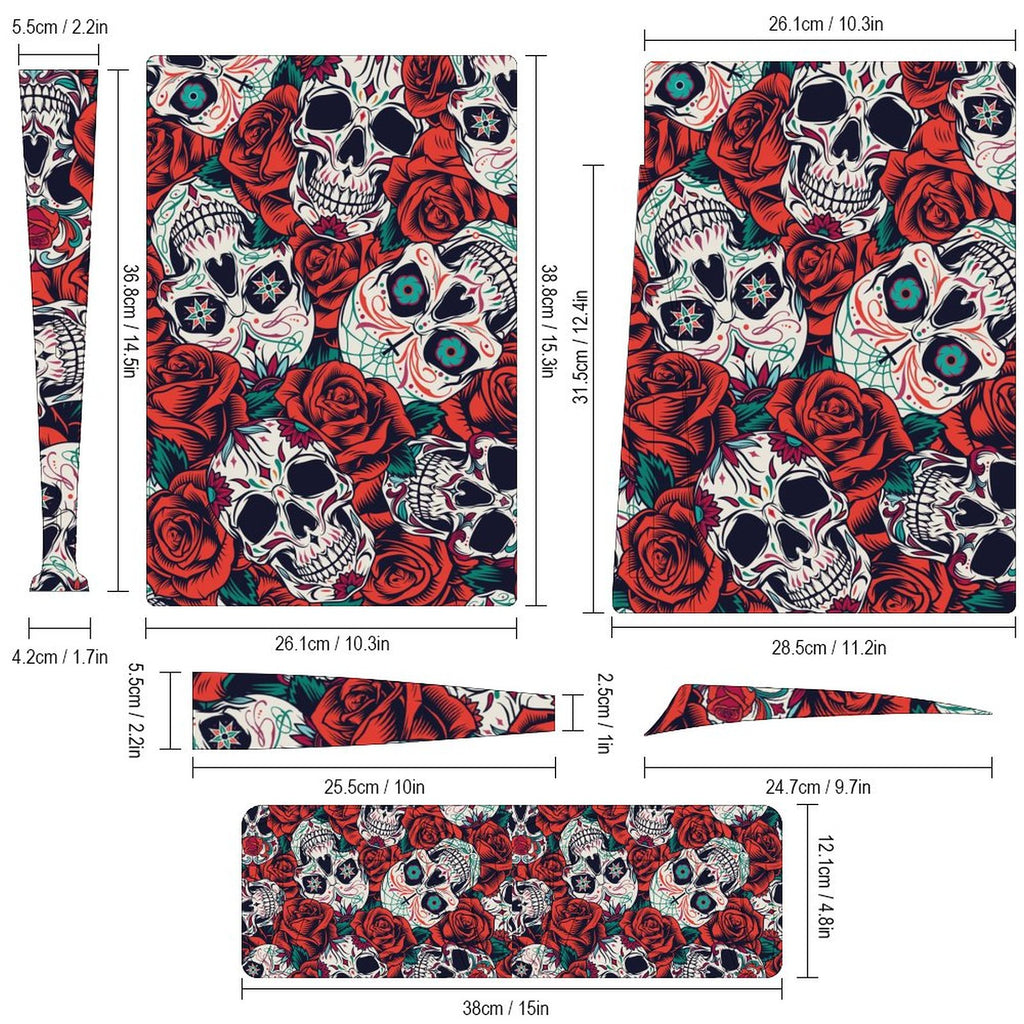 Gamer Wraps "Sugar Skull and Roses" Sticker Set for PS5 Controller and Console (Dis Version)