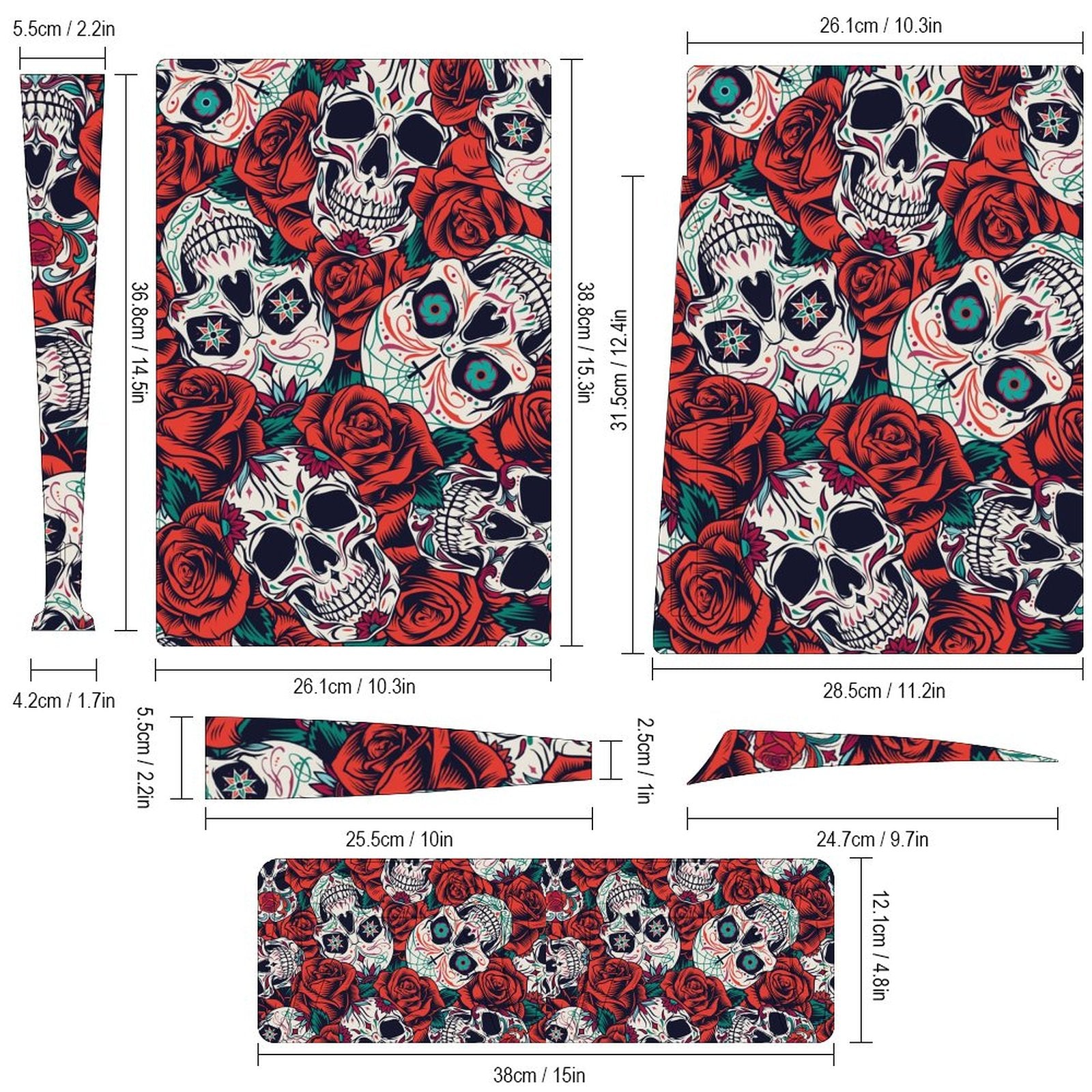 Gamer Wraps "Sugar Skull and Roses" Sticker Set for PS5 Controller and Console (Dis Version)