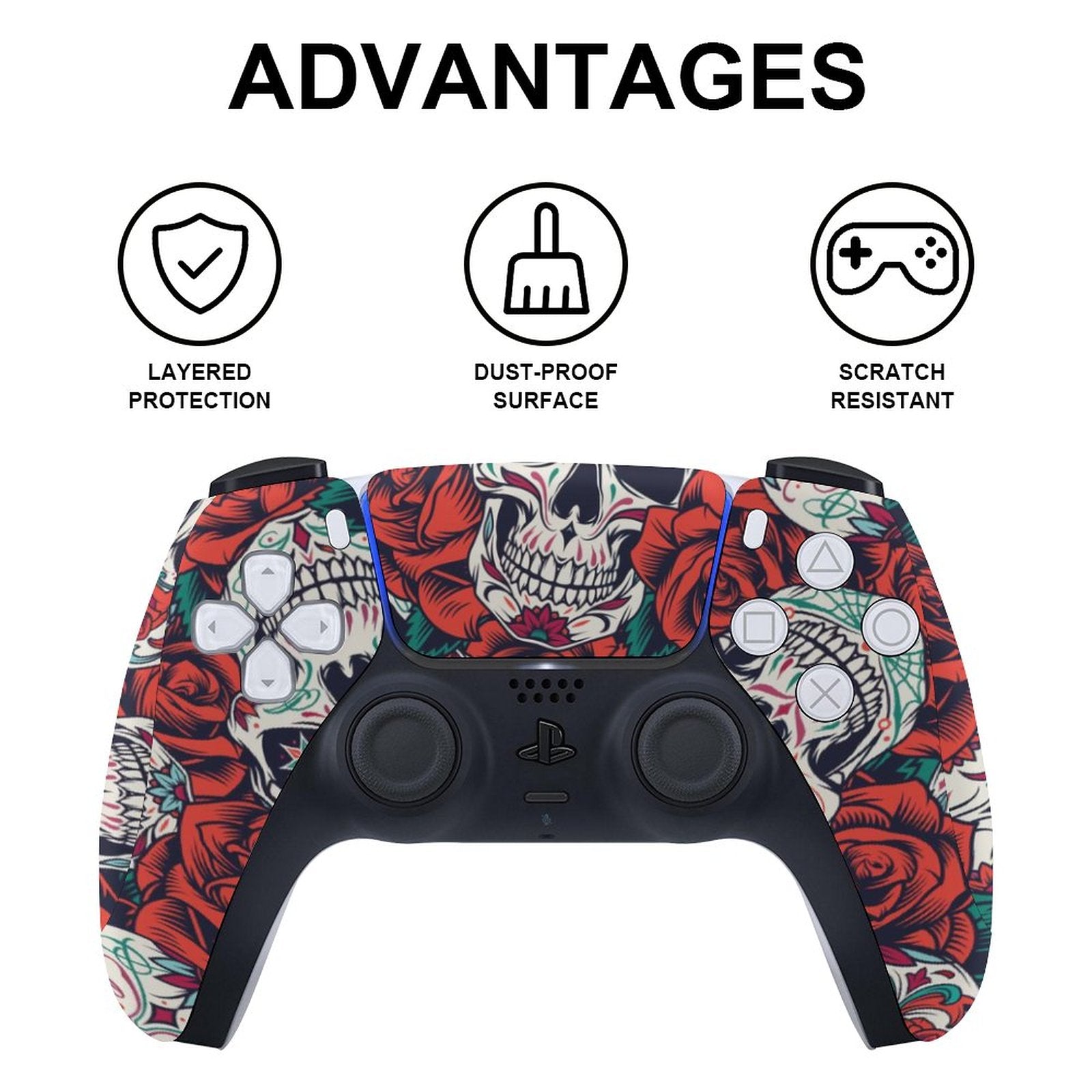 Gamer Wraps "Sugar Skull and Roses" Sticker Set for PS5 Controller and Console (Digital Edition)