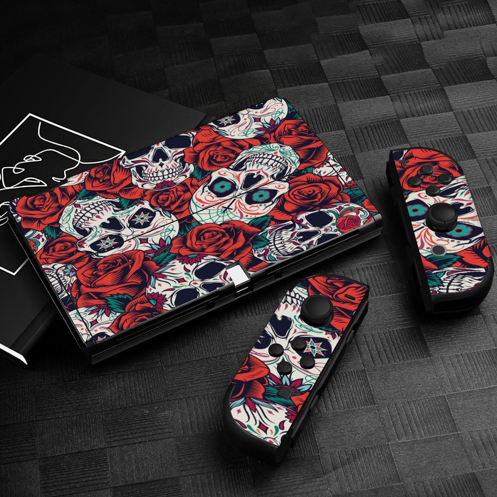 Gamer Wraps "Sugar Skull and Roses" Sticker Set for Nintendo Switch OLED Console, Controllers, and Dock