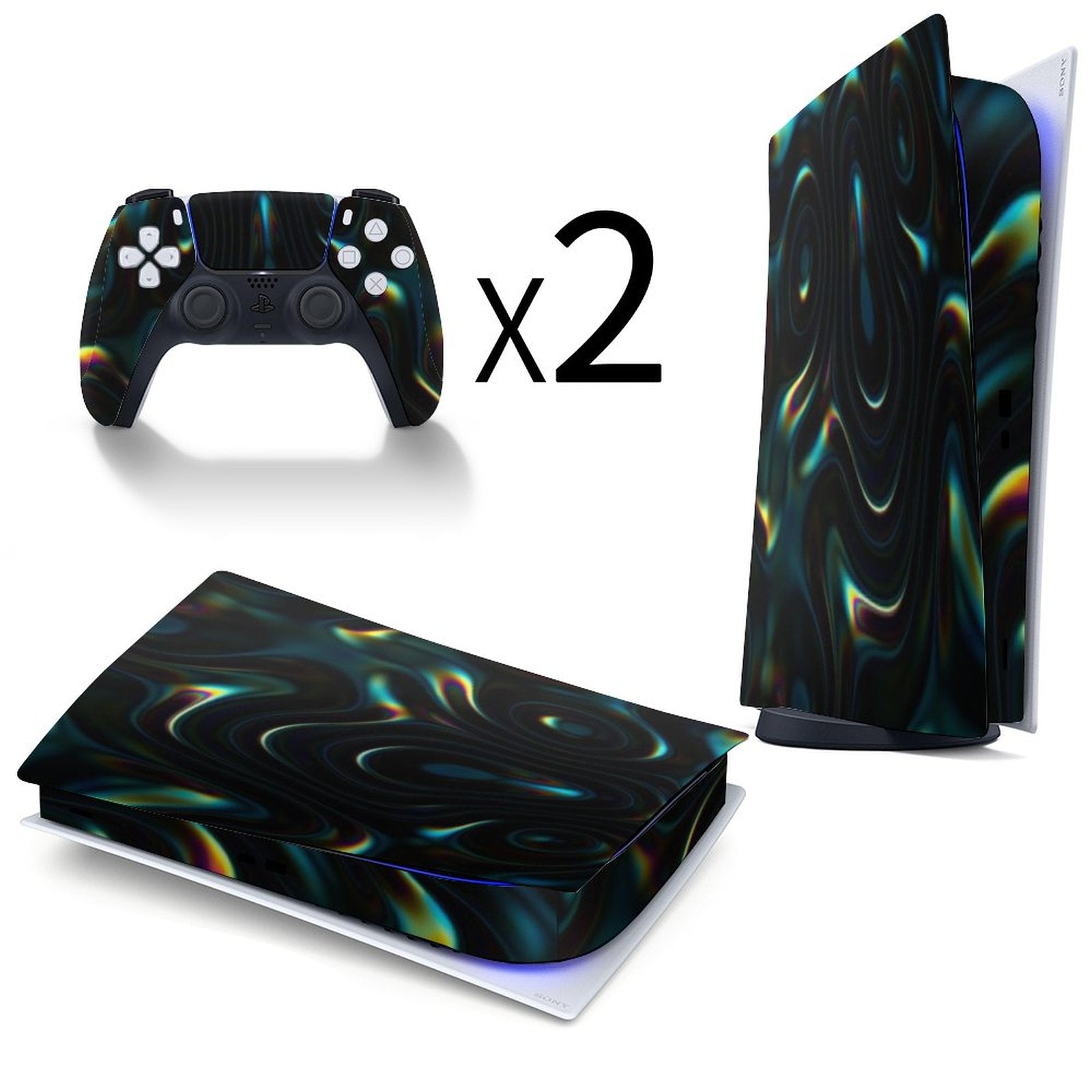 Gamer Wraps "Liquid Swirl" Sticker Set for PS5 Controller and Console (Digital Edition)
