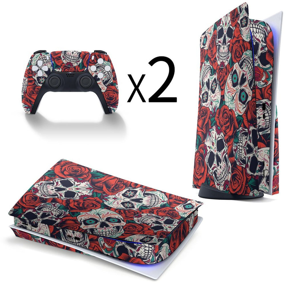 Gamer Wraps "Sugar Skull and Roses" Sticker Set for PS5 Controller and Console (Dis Version)