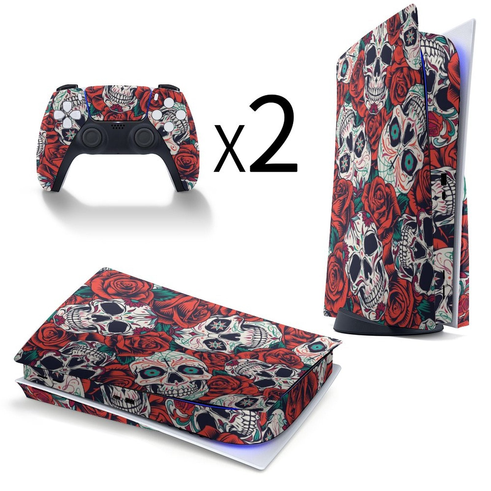 Gamer Wraps "Sugar Skull and Roses" Sticker Set for PS5 Controller and Console (Dis Version)
