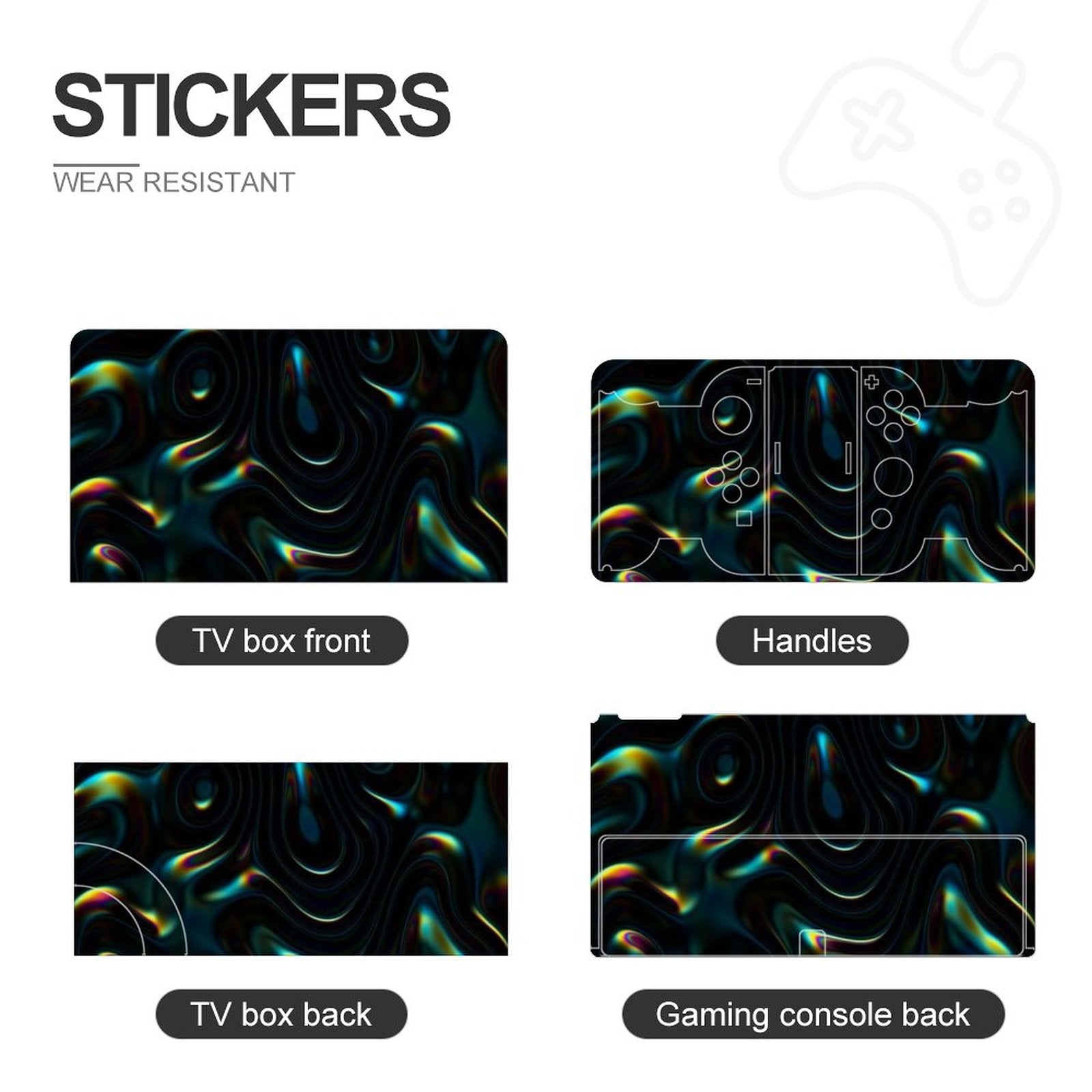Gamer Wraps "Liquid Swirl" Sticker Set for Nintendo Switch OLED Console, Controllers, and Dock