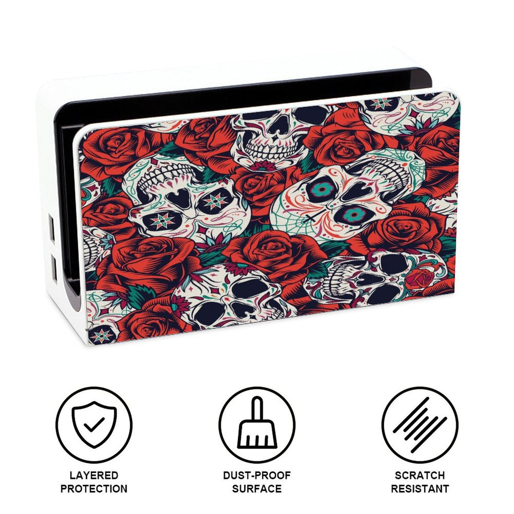 Gamer Wraps "Sugar Skull and Roses" Sticker Set for Nintendo Switch OLED Console, Controllers, and Dock