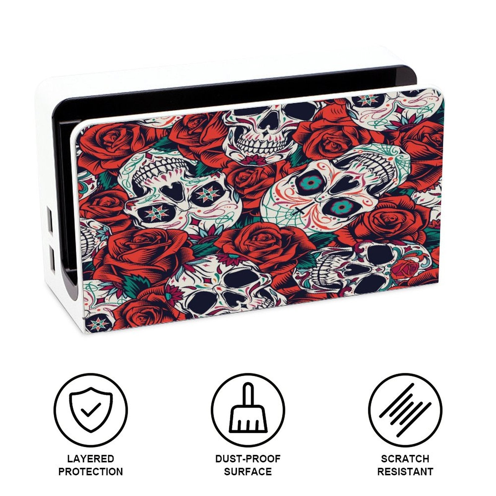 Gamer Wraps "Sugar Skull and Roses" Sticker Set for Nintendo Switch OLED Console, Controllers, and Dock