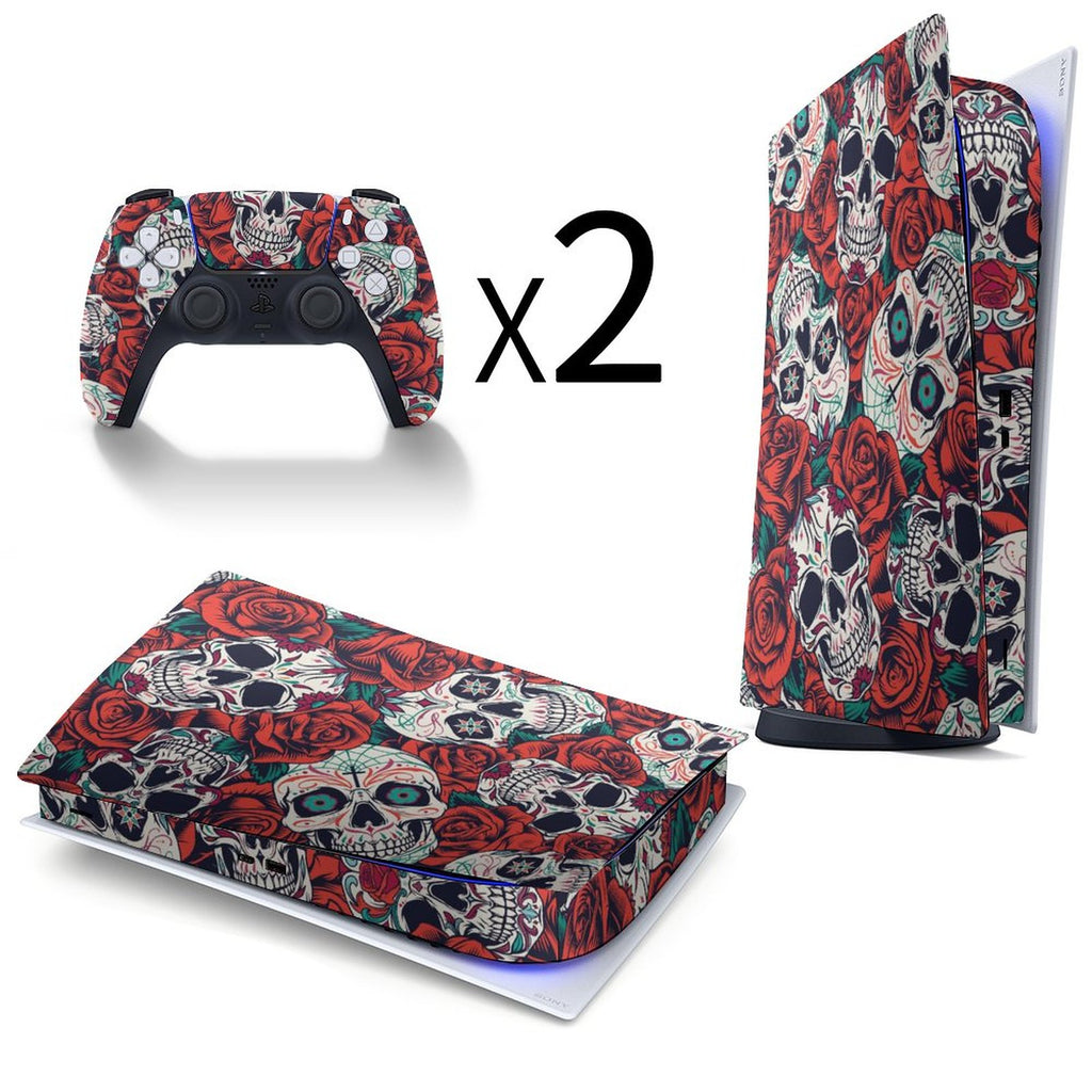 Gamer Wraps "Sugar Skull and Roses" Sticker Set for PS5 Controller and Console (Digital Edition)